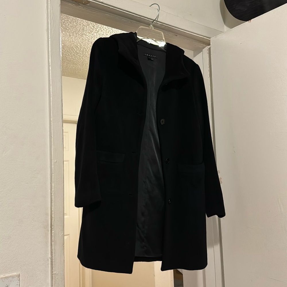 Theory black coat with hood